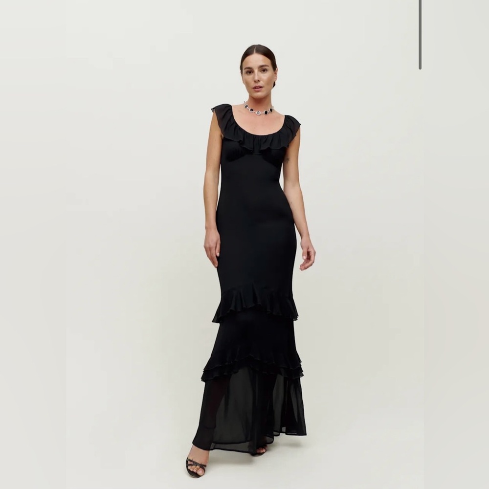 Reformation Black Ruffle Dress
